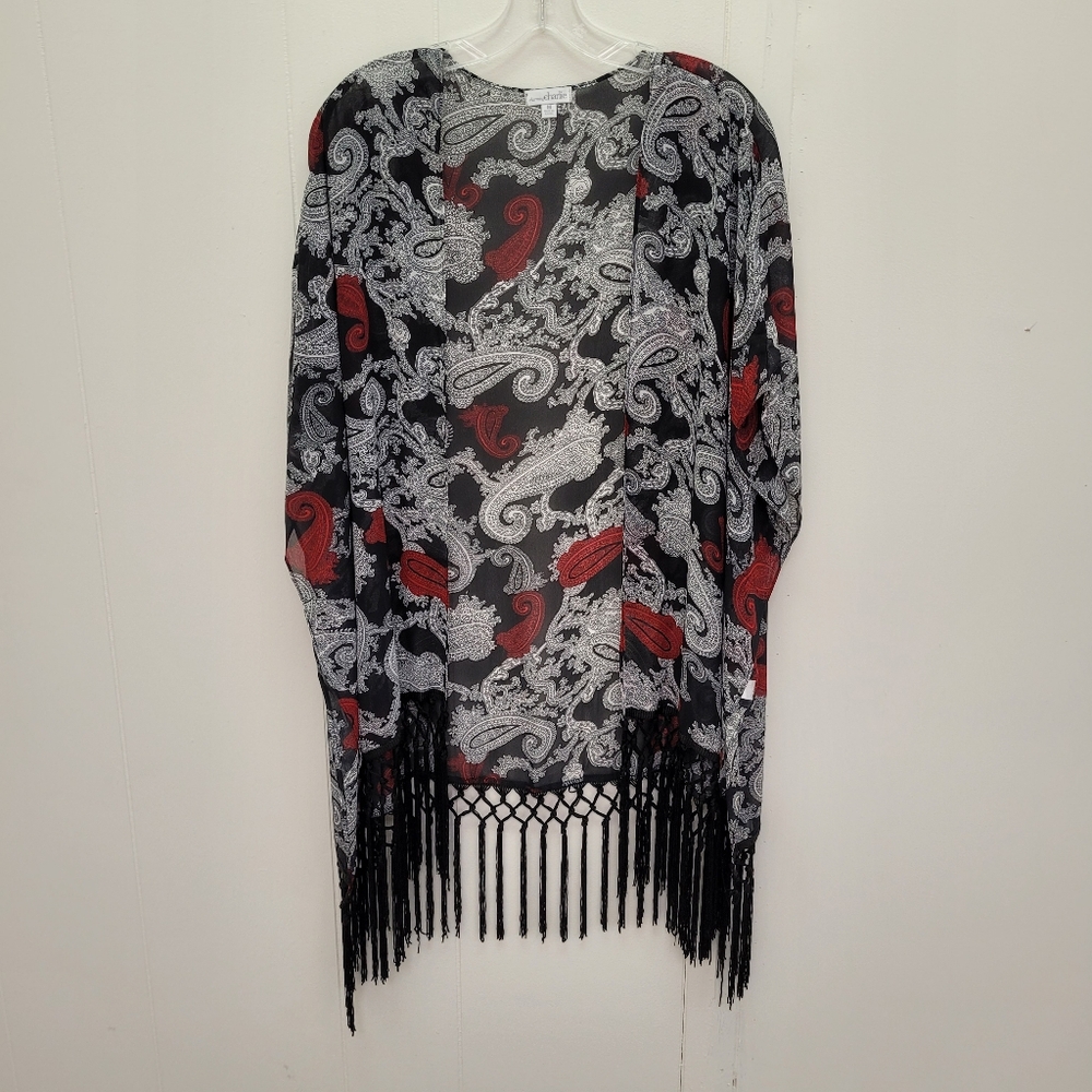 Charming Charlie Paisley Fringe Sheer Cover Up.